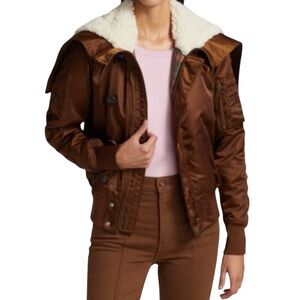 Mother The Puffer Hoodie Size M In Warm Feelings Brown Shearling Bomber Full Zip